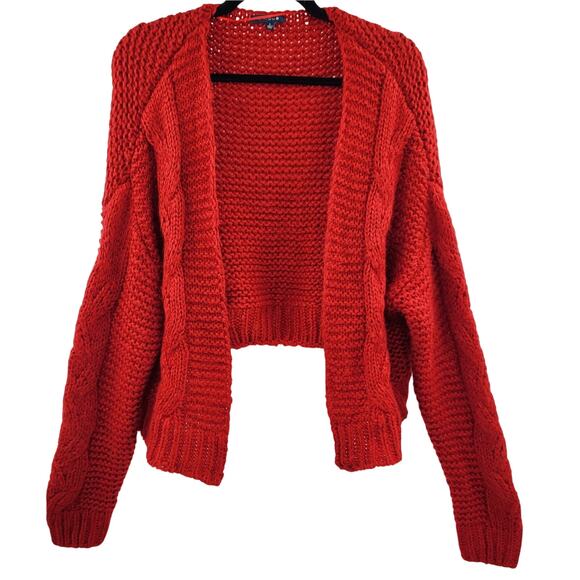 Kirious Red Cable Knit Open-Front Long-sleeve Cardigan Sweater Women's Size L - Picture 1 of 6